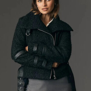 NWT Anthropologie CHRLDR  Milki Cropped Black Teddy Bear Jacket L